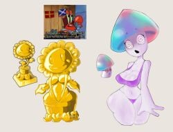 bikini breasts female gold gold_(metal) gold_sunflower_trophy_(pvz) hypno-shroom_(pvz) lazacan lenceria meme mr_krabs plant plant_girl plants_vs_zombies popcap_games pvz spongebob_squarepants sunflower_(pvz) trophy