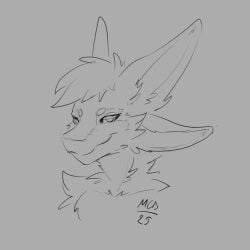 1:1 2025 4_ears absurd_res ambiguous_gender anthro avali avian bird bust_portrait dated digital_drawing_(artwork) digital_media_(artwork) english_text feathers fur fyr_(fenrir784) grey_background hair half-closed_eyes hi_res looking_at_viewer madcatzdrawings monochrome multi_ear narrowed_eyes nude portrait seductive signature simple_background smile smug smug_face solo text three-quarter_portrait tuft tufted_fur