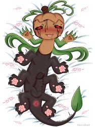 1boy balls big_penis black_balls black_body black_eyes black_legs black_penis blush blush_lines bodypillow dakimakura dandy's_world deadtoons furry_feet furry_paws gourdy_(dandy's_world) green_arms green_claws hearts_around_body ichor laying_on_bed leaf_tail male necrobait no_source on_bed orange_body orange_hands penis pumpkin_head red_anus red_pupils shaking shaking_legs solo_focus solo_male spiked_penis spreading_anus twisted_gourdy_(dandy's_world) unusual_penis watermark white_bed younger_male