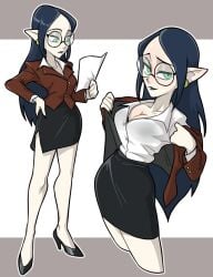 1girls 2025 breasts centinel303 cleavage clothed clothed_female clothing disney dress_shirt female female_only footwear glasses green_eyes heels lilith_clawthorne long_hair looking_at_viewer mature mature_female mature_woman milf office_clothing office_lady pointy_ears questionable skirt smiling_at_viewer solo solo_female ta-na the_owl_house