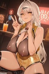 (titancore) adult ai_generated beautiful breasts curvy_figure drinks female hair_ornament huge_breasts long_hair looking_at_viewer naughty naughty_face naughty_girl nightclub nipples peace_sign puffy_nipples pussy revealing_clothes see-through_clothing showing_off showing_pussy sitting_down sweatdrop teasing_viewer uncensored v video_game_character white_hair yellow_eyes yixuan_(zenless_zone_zero) zenless_zone_zero