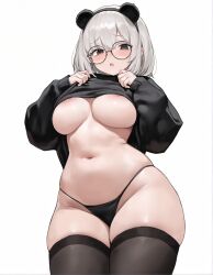 1girls ai ai_art ai_assisted ai_generated artist_name big_ass big_breasts black_eyes black_sweater blush bra breasts chubby chubby_female female fi-fi fiona glasses hair hairband large_ass large_breasts lavette medium_sized_female oc original original_character panda_ears panties platinum_blonde_hair short_hair solo solo_female stockings sweater xcrystallex