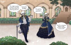 1boy1girl anthro beige_fur blue_nose blueberry_inflation clothed fancy_clothing hirsche inflation inflation_sequence mansion sequence white_hair