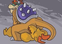 2014 anthro ass birdy bowser breath_of_fire dragon duo facesitting gargoyle garr_(breath_of_fire) grey_background koopa male mario_(series) nintendo scalie shell simple_background spikes video_games yaoi