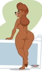 3_toes anthro anus ass barely_visible_anus bear big_butt breasts claws desk disney electronics exwolf85 feet female furniture furry genitals hi_res landline_phone looking_at_viewer looking_back looking_back_at_viewer mammal mature_female nude nude_female phillipthe2 phone raised_leg rebecca_cunningham small_breasts smile smiling_at_viewer solo story story_in_description table talespin thick_thighs third-party_edit toe_claws toes vulva