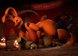 3d 3d_(artwork) animatronic aspriringlewdartist bonnie_(fnaf) breasts dizzy female five_nights_at_freddy's futa_on_female futanari glowing_eyes grabbing grabbing_from_behind halloween huge_ass huge_breasts huge_cock intersex jack-o'-bonnie panting penis plushtrap plushtrap_(fnaf) prone_bone pumpkin robot rough_sex sex_from_behind shortstack size_difference