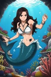 ai_generated big_breasts breasts brown_eyes brown_hair cana_alberona danieltorresmen fairy_tail female long_hair medallion merfolk mermaid mermaid_girl mermaid_tail mermaid_transformation transformation