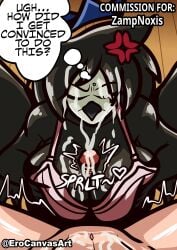 absurd_res angry annoyed anon anthro avian beak big_breasts bird black_beak black_body black_hair black_wings blue_crown bodily_fluids bra breast_play breasts cabimangaka closed_eyes clothing commissioner_name cross-popping_vein crown cum cum_on_body cum_on_breasts cum_on_face cumshot dialogue duo ejaculation elanor_(anouras) english_text erocanvasart female floating_crown genital_fluids glistening glistening_body glistening_breasts glistening_skin hair headgear hi_res holding_breast huge_breasts human male male/female mammal nude_male onomatopoeia owl pink_bra pink_clothing pink_underwear sex shaded signature sound_effects speech_bubble squirming text thinking thought_bubble titjob underwear white_face wings