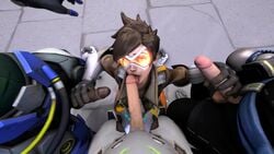 3d animated balls brown_hair dark-skinned_male dark_skin erection female foreskin genji handjob hanzo interracial lúcio licking male multiple_boys no_sound open_mouth overwatch penis sfmllama short_hair source_filmmaker straight tracer video