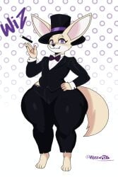 big_thighs cartoonwizzard cute_face femboy fennec fennec_fox fox_ears furry_male gigantic_thighs magician_hat wiz_(cartoonwizzard)