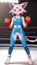 1girls 2025 ai_generated anthro blush boxing boxing_gloves breasts crotchless digitigrade eeveelution espeon female female_only generation_2_pokemon hi_res indoors innie_pussy looking_at_viewer nintendo pokemon pokemon_(species) purple_eyes pussy smile