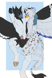 anthro avian balls beak couple_(disambiguation) demicoeur duo feathered_wings feathers grope gryphon hippogryph hooves kumagoro male nude penis sephirothiel simple_background wings yaoi