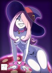 breasts collar dog_collar female female_only hat light_skin light_skinned_female little_witch_academia mushroom naked naked_female nipples purple_hair slave sucy_manbavaran tunicorp white_skin