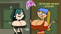 2girls accurate_art_style big_breasts booberries_morphs breast_expansion breasts female female_only gwen_(tdi) lindsay_(tdi) tagme total_drama_island