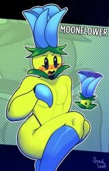 1boy anthro blush femboy flora_fauna leaf male moonflower_(pvz) plant plant_humanoid plants_vs_zombies plants_vs_zombies_2:_it's_about_time pvz solo solo_focus solo_male srrealleaf thick_thighs thighhighs twink watermark