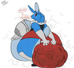 anthro ass belly big_belly big_butt breasts bulge clothing defecating defecation fart fecal_matter feces hypermess lactation lagomorph maid_uniform mammal pregnant rabbit rear_view riis scat shart shitbulge smell soiling uniform