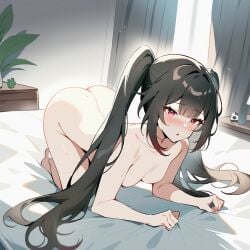 ai_generated doggy_style female on_bed small_breasts solo sparkle_(honkai:_star_rail)