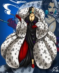 101_dalmatians 1girls ankles big_ass big_breasts big_lips black_dress black_spots blue_background breasts cigarette cigarette_holder cleavage cruella_de_vil disney disney_villains dress earring earrings elbow_glove elbow_gloves evil evil_grin evil_smile eyes eyeshadow female female_only fur_coat gigantic_breasts grey_eyes grey_spots heels high_heels hips huge_breasts human jewelry leather lips lipstick neck nose osmar-shotgun red_gloves red_lipstick red_shoes shadow smoke smoker smoking smoking_fetish spots spotted_fur teeth text two_tone_hair voluptuous watermark white_fur wide_hips