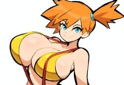 1girls ai_generated alternate_breast_size big_breasts female huge_breasts kasumi_(pokemon) mullon novelai orange_hair overalls pokemon pokemon_(anime) pokemon_rgby top_heavy