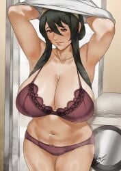 1girls big_breasts black_hair harstfazn lifting_shirt looking_at_viewer spy_x_family tagme thick_thighs yor_briar yor_forger