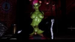 3d 3d_model 3d_render anal anal_sex anal_sex animated_version_available cowgirl_position dripping_precum erect_nipples erection exposed_breasts foreskin futanari futanari_penetrated green_skin hard_cock intersex large_breasts leather_boots male_on_futa natural_breasts nayanlittle necklace orc orc_female orc_futanari orc_on_human patreon patreon_reward patreon_username pink_hair pointy_ears pubic_hair public_nudity public_sex red_eyes riding_penis shiny_skin six_pack sweat sweating testicles uncircumcised uncut video_at_source