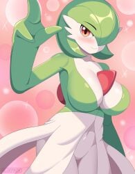 1girls anthro bluefrok breasts female gardevoir green_hair hair_over_one_eye hips nintendo pokémon_(species) pokemon pokemon_(species) short_hair thick_thighs thighs white_body wide_hips