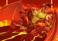 4_eyes abs anthro balls biceps big_balls big_penis digital_media_(artwork) dragon erection feet genitals hell helluva_boss hi_res horn huge_cock lava leaning leaning_backward looking_at_viewer male mammal multi_eye muscular muscular_anthro muscular_male mythological_creature mythological_scalie mythology nipples nude open_mouth pecs penis satan_(helluva_boss) scalie simple_background sitting smile solo tail tattoo toes unusual_anatomy unusual_genitalia unusual_penis wings xdarkspace