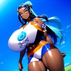 ai_generated big_breasts breasts dark-skinned_female dark_skin female_focus female_only game_freak gym_leader huge_breasts large_breastsminmin nessa_(pokemon) nintendo npc_trainer pokemon pokemon_ss solo solo_female solo_focus standing