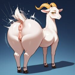 ai_generated ass big_ass female female_focus female_only feral goat pussy quadruped shaking_butt twerking white_fur