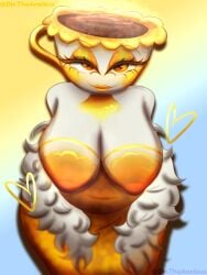 1girls bent_over big_breasts breasts breasts_out chubby dandy's_world dintheanxious exposed_breasts exposed_nipples eyelashes eyeshadow female female_only gold gold_eyes gold_makeup gold_trim hips lipstick looking_at_viewer object_head partially_clothed roblox self_upload smiling_at_viewer solo solo_female solo_focus teacup teagan_(dandy's_world) yellow_eyes yellow_makeup