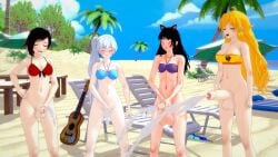 3d balls beach beach_chair beach_umbrella big_balls big_penis bikini blake_belladonna blue_bikini bottomless bottomless_futanari cumming cumming_together dickgirl ejaculation futa_only futanari guitar koikatsu masturbation masturbation_contest penis purple_bikini red_bikini ruby_rose rwby sex_competition small_balls small_penis swimsuit weiss_schnee yang_xiao_long yellow_bikini