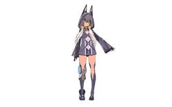 altina_orion black_legwear boots eiyuu_densetsu enami_katsumi expressionless female flat_chest full_body gloves green_eyes grey_hair hair_ornament hood jacket long_hair sen_no_kiseki sen_no_kiseki_2 solo standing the_legend_of_heroes thigh_boots thighhighs trails_of_cold_steel_ii white_background