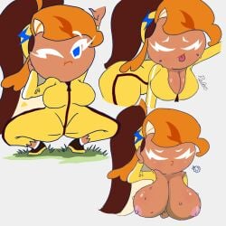 big_breasts brown_hair choco_bar_cookie cookie_run cookie_run_ovenbreak long_hair multicolored_hair rexoacrylla tagme