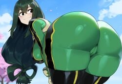 1girl 1girls 2024 2024s ai_generated ass ass_focus asui_tsuyu bent_over big_ass big_butt black_eyes blue_sky bodysuit boku_no_hero_academia breasts bubble_ass bubble_butt butt butt_focus camel_toe cameltoe cloud clouds creamy_ai curvy dark_green_hair dat_ass dat_butt fat_ass fat_butt female female_focus female_only frog_girl from_behind green_bodysuit green_hair hair huge_ass huge_butt large_ass large_breasts large_butt my_hero_academia solo solo_female solo_focus stable_diffusion superhero_costume thick thick_ass thick_butt thick_thighs thighs tsuyu_asui wide_hips