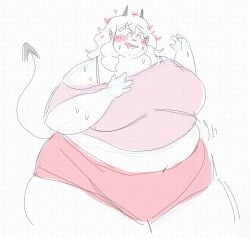 demon demon_girl demon_tail drooling huge_breasts morbidly_obese morbidly_obese_female obese obese_female overweight overweight_female smuush sweat sweating sweaty tagme