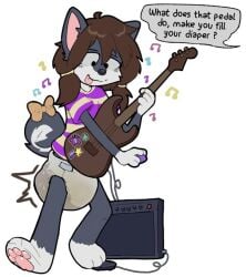 4hazelstreet anthro_only cute diaper guitar playing_guitar scat soiling soiling_diaper solo_female wolf