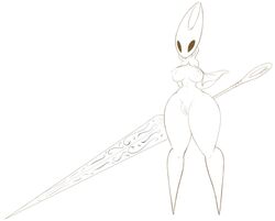 arthropod bottomless breasts cape clitoral_hood cloak clothed clothing empty_eyes female hollow_knight hornet_(hollow_knight) humanoid insects jessijinx melee_weapon needle plump_labia pussy sketch solo standing thick_thighs video_games weapon