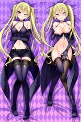 blonde_hair breasts dakimakura female female_only gloves large_breasts lieselotte_sherlock long_hair nude purple_eyes pussy solo trinity_seven twintails