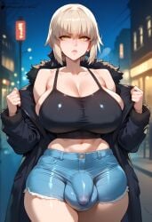 ai_generated artoria_pendragon_(alter) bulge cleavage fate_(series) futanari huge_breasts huge_cock solo_futa starskyai