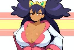 1girls ai_generated alternate_breast_size big_breasts breasts_bigger_than_head dark-skinned_female dark_skin female frown huge_breasts iris_(pokemon) mullon novelai pokemon pokemon_bw top_heavy