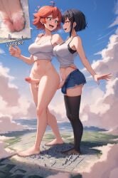 ai_generated city feet futa_on_futa futa_only futadom futanari giantess giga_giantess short_hair shorts size_difference spalela tank_top text thigh_socks