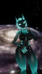 animal_ears anthro armwear big_breasts bikini breasts canid canine cerberus_(fortnite) cerberus_(mayosplash) clawed_fingers claws clothing ears_up female female_focus female_only furry furry_only galaxy hand_on_breast harness hips outer_space skull space standing stars teal_body teal_eyes teal_hair thick_thighs thighs vrchat wolf woman