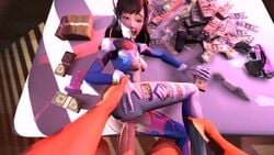 3d animated bodysuit brown_hair d.va erection female looking_at_viewer male money no_sound overwatch penis pov sex sfmllama source_filmmaker straight video