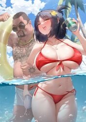 age_difference beach big_breasts bikini gao-lukchup gao_(gaolukchup) high_resolution holding_penis loogchoob_(gaolukchup) mafioso no_watermark old_man original_character uncensored