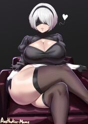 1girls aestheticc-meme big_breasts heart huge_breasts light-skinned_female solo_female thick_thighs thighhighs wide_hips yorha_2b