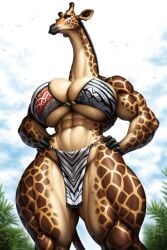 ai_generated big breasts clothing female giraffe muscles muscular solo thick thighs tribal_clothing