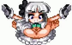 accurate_art_style crying crying_with_eyes_open female frilled_dress frilled_skirt human human_only m.u.g.e.n mating_press open_pussy pixel_(artwork) pixel_art resized short_hair touhou white_hair worried worried_expression worried_face worried_look youmu_konpaku