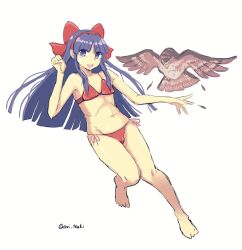 1girls artist_name barefoot big_breasts bikini breasts busty cleavage feet female female_only hair_ribbon highres king_of_fighters leg_lift leg_up legs long_hair looking_at_viewer mamahaha nakoruru navel ori_tsuki purple_eyes purple_hair red_bikini ribbon samurai_shodown small_breasts smile snk solo swimsuit teeth thighs tongue voluptuous