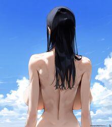 1girls ai_generated back_view backboob big_breasts black_hair female female_only long_hair naked nico_robin nude nude_female one_piece priestofart solo tagme