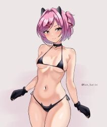 1female 1girls bare_shoulders bell bell_collar blush blush_lines blushing breasts cleavage collar collar_bell collarbone doki_doki_literature_club female kun_kaiss natsuki_(doki_doki_literature_club) navel pink_eyes pink_hair